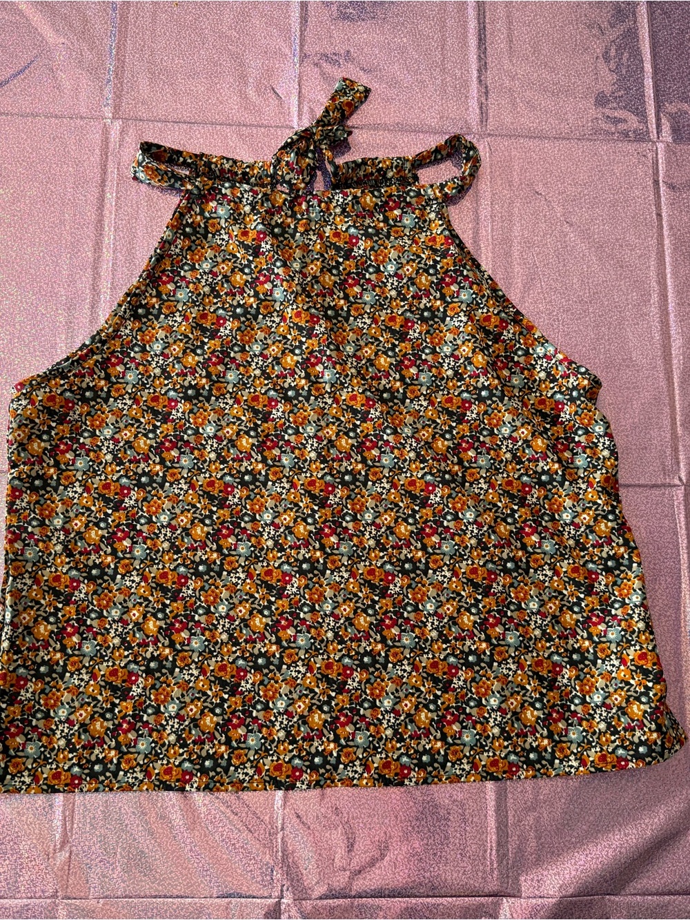 SHEIN Floral Halter Cami in Black, Orange & Red